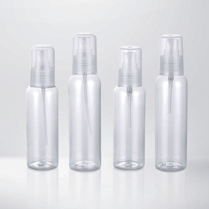 Малка прозрачна пластмасова бутилка за пръскане с кръгла форма