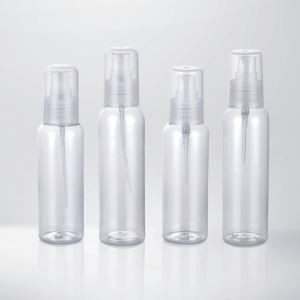 Малка прозрачна пластмасова бутилка за пръскане с кръгла форма